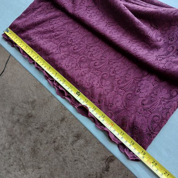 Burgundy Lace Pencil Midi Skirt M Fairweather Studio lined stretch floral - Picture 10 of 14